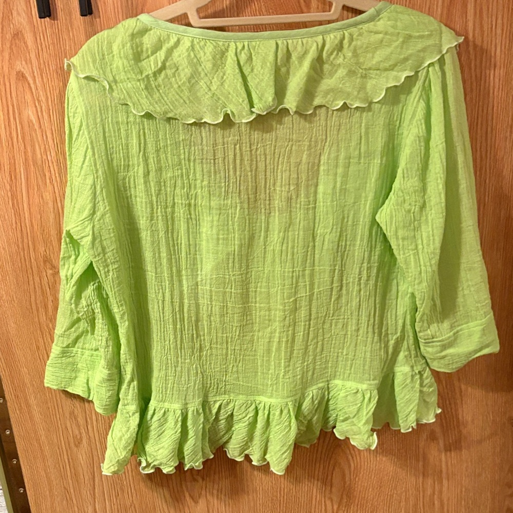 Elegant Lime Green Gauze Ruffled Blouse - Picture 6 of 6